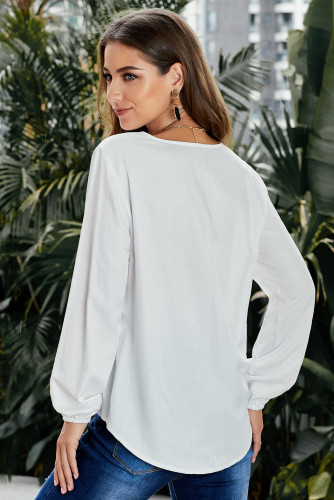 White Button up Long Sleeves Top with Front Tie