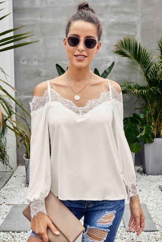 White Trixie Lace Cold Shoulder Blouse