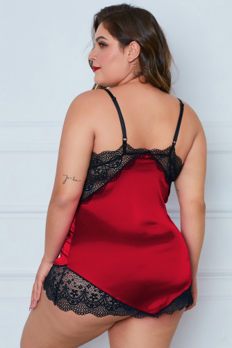 Red Lace Cups Silky Satin Plus Size Chemise
