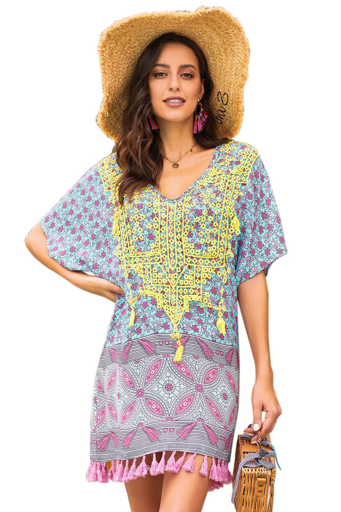 Green Floral Tassel Printed Casual Summer Dress