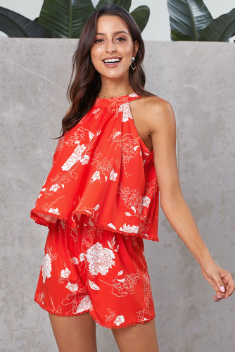 Orange Bohemian Print Halter Romper