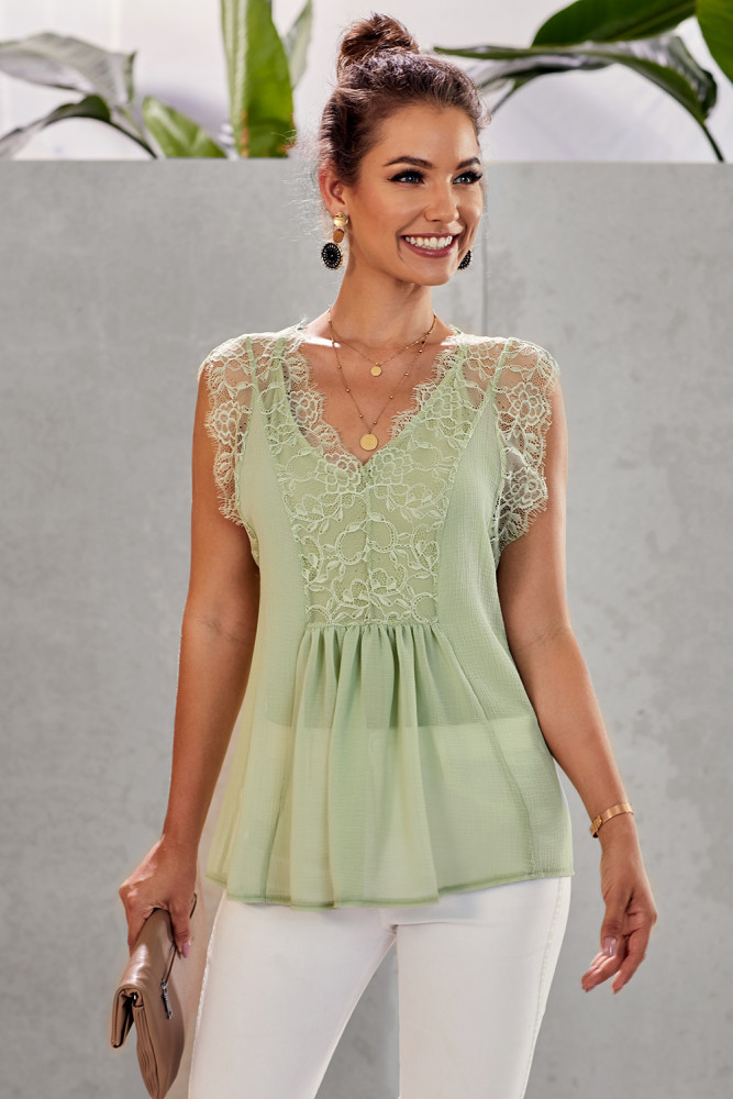Green From A Dream Lace Tank Top with Vest