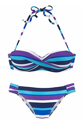 Sky Blue Boho Stripes Push up Bikini Set