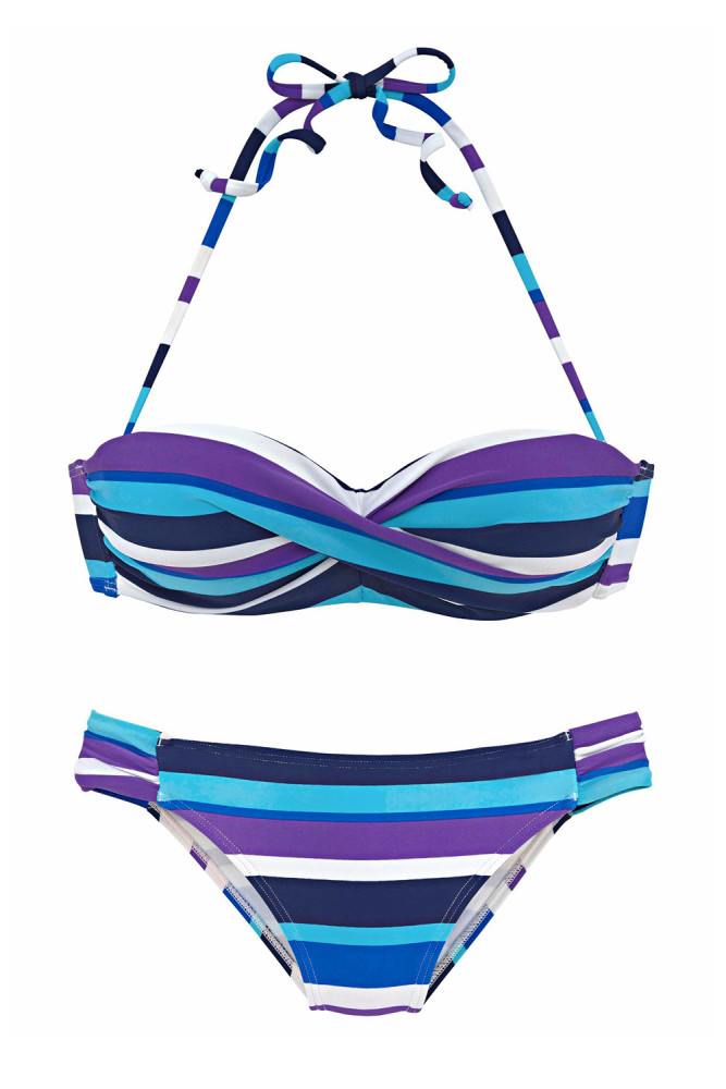 Sky Blue Boho Stripes Push up Bikini Set