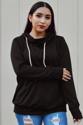 Black Long Sleeve Hoodie with Rope Drawstring