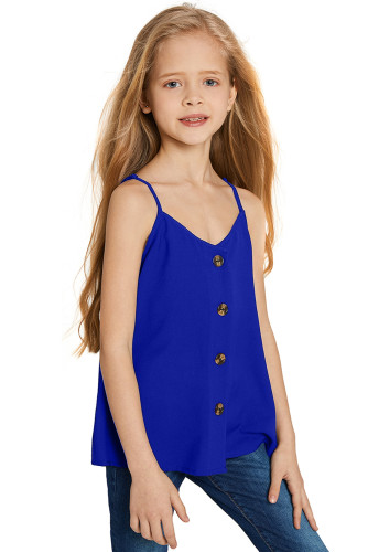 Blue Girls Sleeveless Button Down Cami Tank