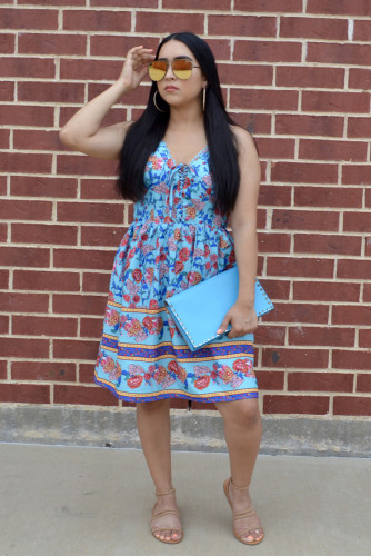Green Summer Casual Sleeveless Floral Printed Sundress