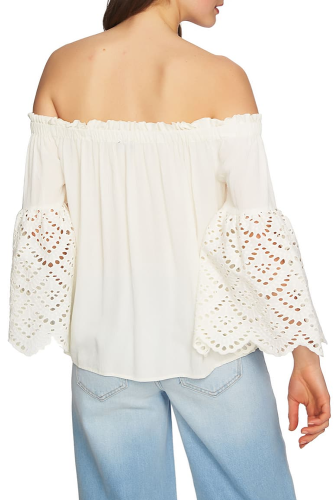 White Off The Shoulder Eyelet Sleeves Blouse