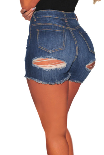 Dark Denim Ripped Destroyed High Waist Shorts