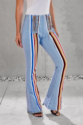 Sky Blue Bring On The Peace Dark Denim Flare Jeans