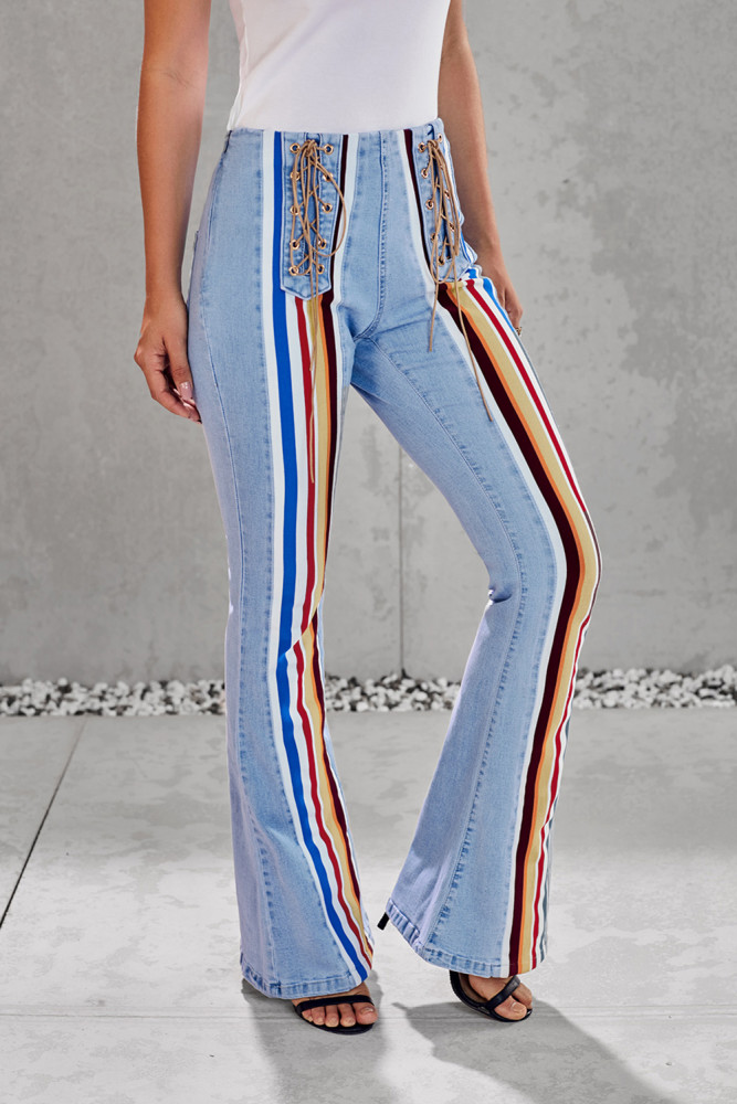 Sky Blue Bring On The Peace Dark Denim Flare Jeans
