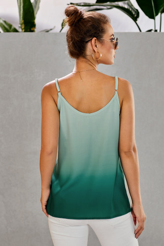 Green Ombre Button Down V Neck Strappy Tank Top