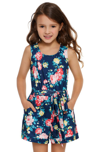 Blue Floral Romper for Little Girls