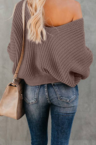 Brown Carry On Knit V Neck Pullover Sweater