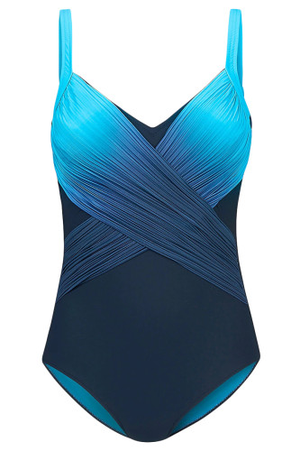 Blue Pleated Cross Wrap Front Maillot