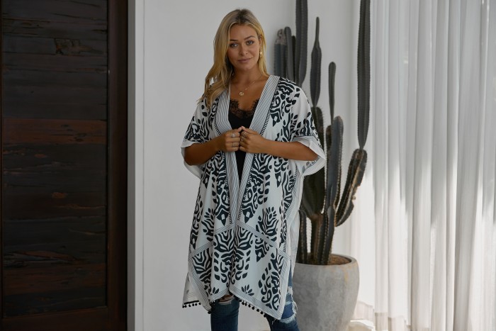 Black Prowess Pom Pom Kimono