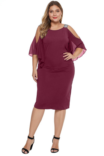 Red Cold Shoulder Sparkle Plus Size Dress