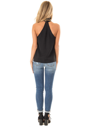 Black Sleeveless Halter Top with Keyhole Back