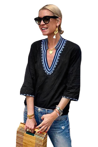 Blue Ethnic Embroidery Blouse