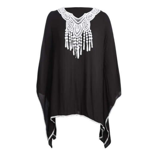Black Chiffon Tunic with Embroidery