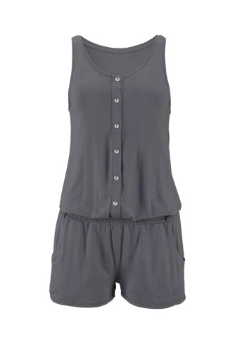 Solid Color Sleeveless Button Jumpsuit in Gray