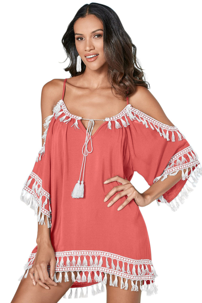 Pink Boho Tassel Tunic Cover up