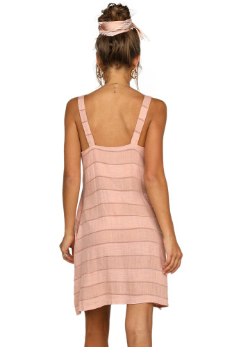 Pink Buttoned Loose Fit Summer Slip Dress