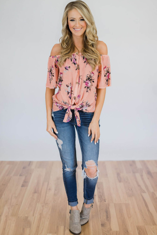Pink Floral Off The Shoulder Top