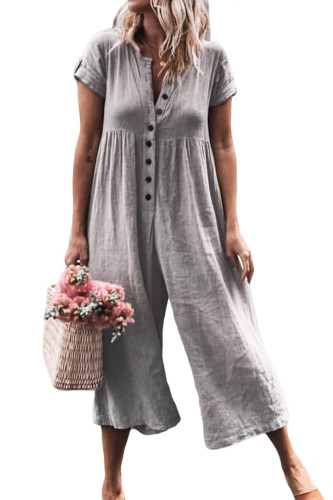 Gray Solid Short Sleeve Casual Jumpsuit