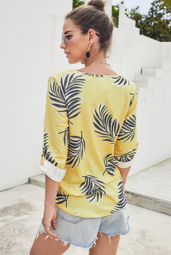 Yellow Tropical Plant & Cross Print Shirt