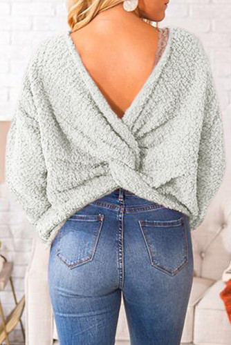 Gray Twist Back Sweater