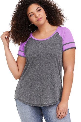 Purple Raglan Short Sleeve Plus Size Tee