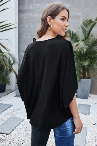 Black Fashion Contrast Color V Neck Blouse