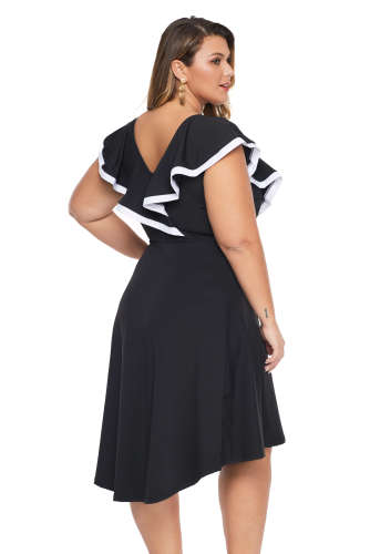 Black Frill Dip Hem Plus Size Dress