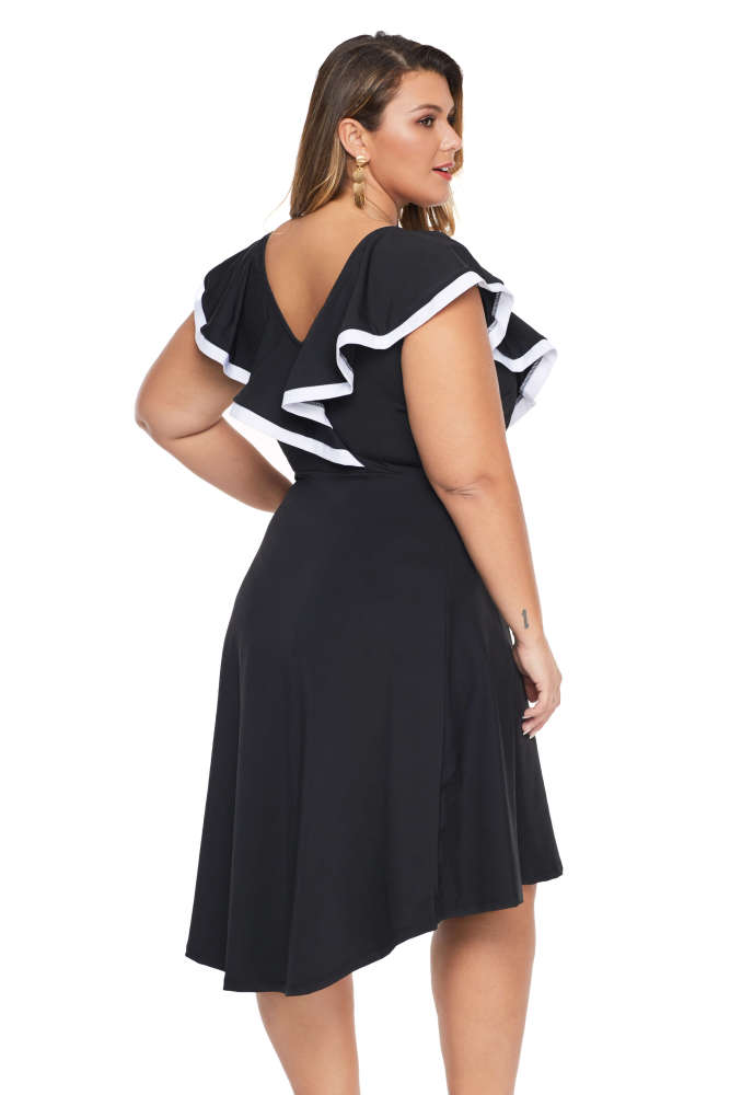Black Frill Dip Hem Plus Size Dress