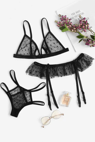 Sheer Bralette Lingerie Garter Set