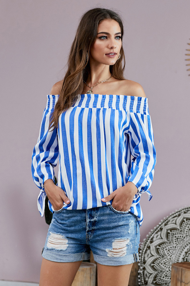 Blue Summer on You Off The Shoulder Top