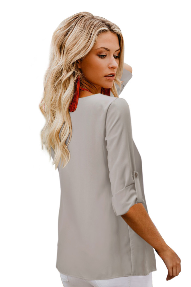 Apricot Button Detail Roll up Sleeve Blouse