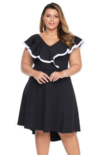 Black Frill Dip Hem Plus Size Dress