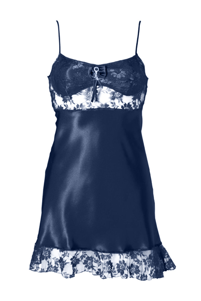 Blue Satin Lace Negligee Babydoll
