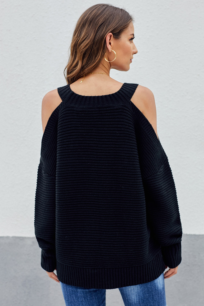 Black Cold Shoulder Pullover Sweater