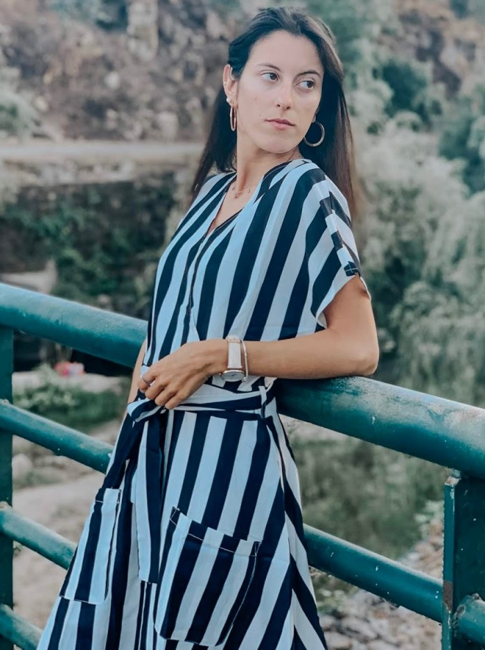 Black Fashion Stripe Short Sleeve Casual Dress