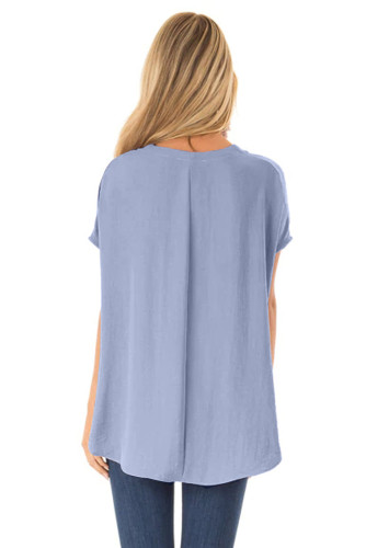 Sky Blue Short Sleeve Button up Blouse with Twisted