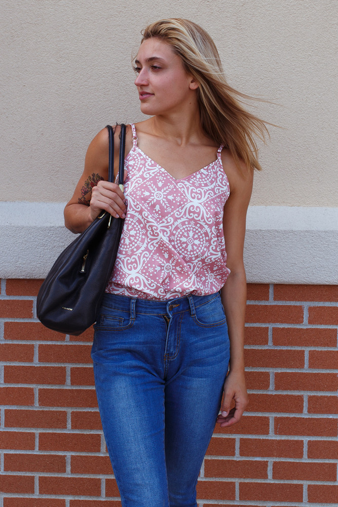 Pink Spaghetti Strap Boho Printed Holiday Camisole