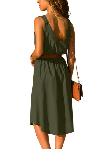 Green V Neck A-line Sundress