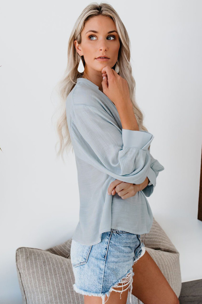 Sky Blue Long Walks on The Beach Blouse
