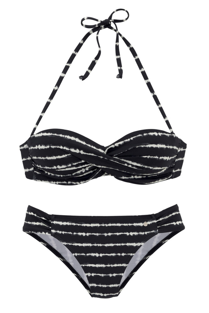 Black Boho Stripes Push up Bikini Set