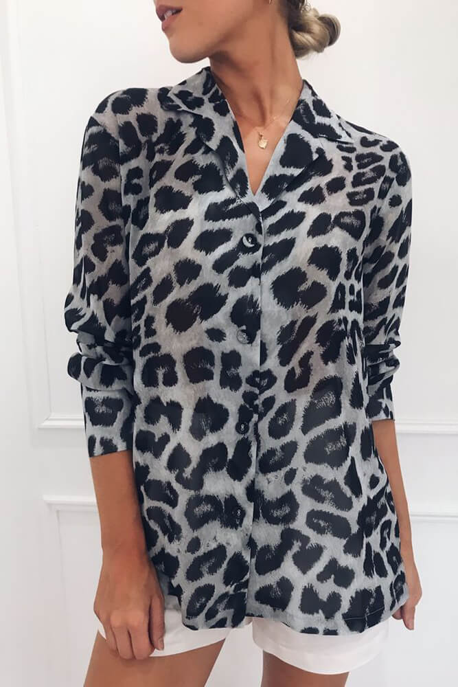 Black Leopard Print Chiffon Shirt