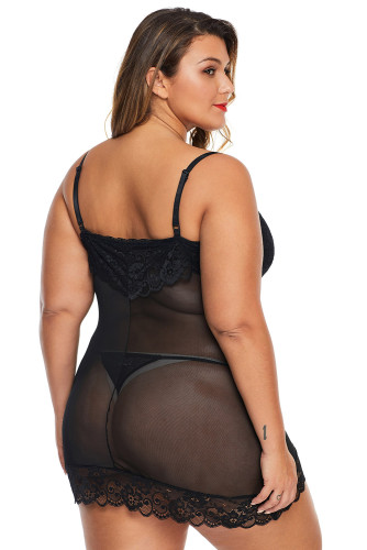 Black Lace Décor Plus Size Chemise Lingerie