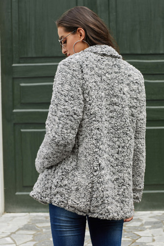 Dark Gray Double-breasted Lapel Plush Jacket